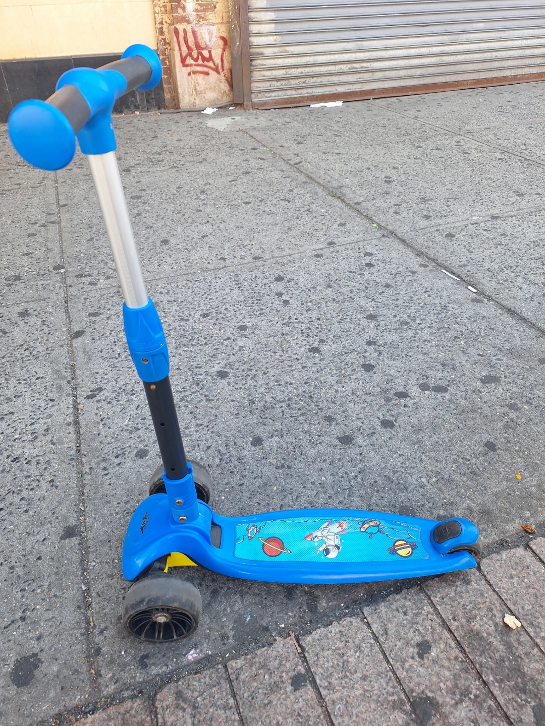 Blue 3-Wheel Scooter with Space Theme