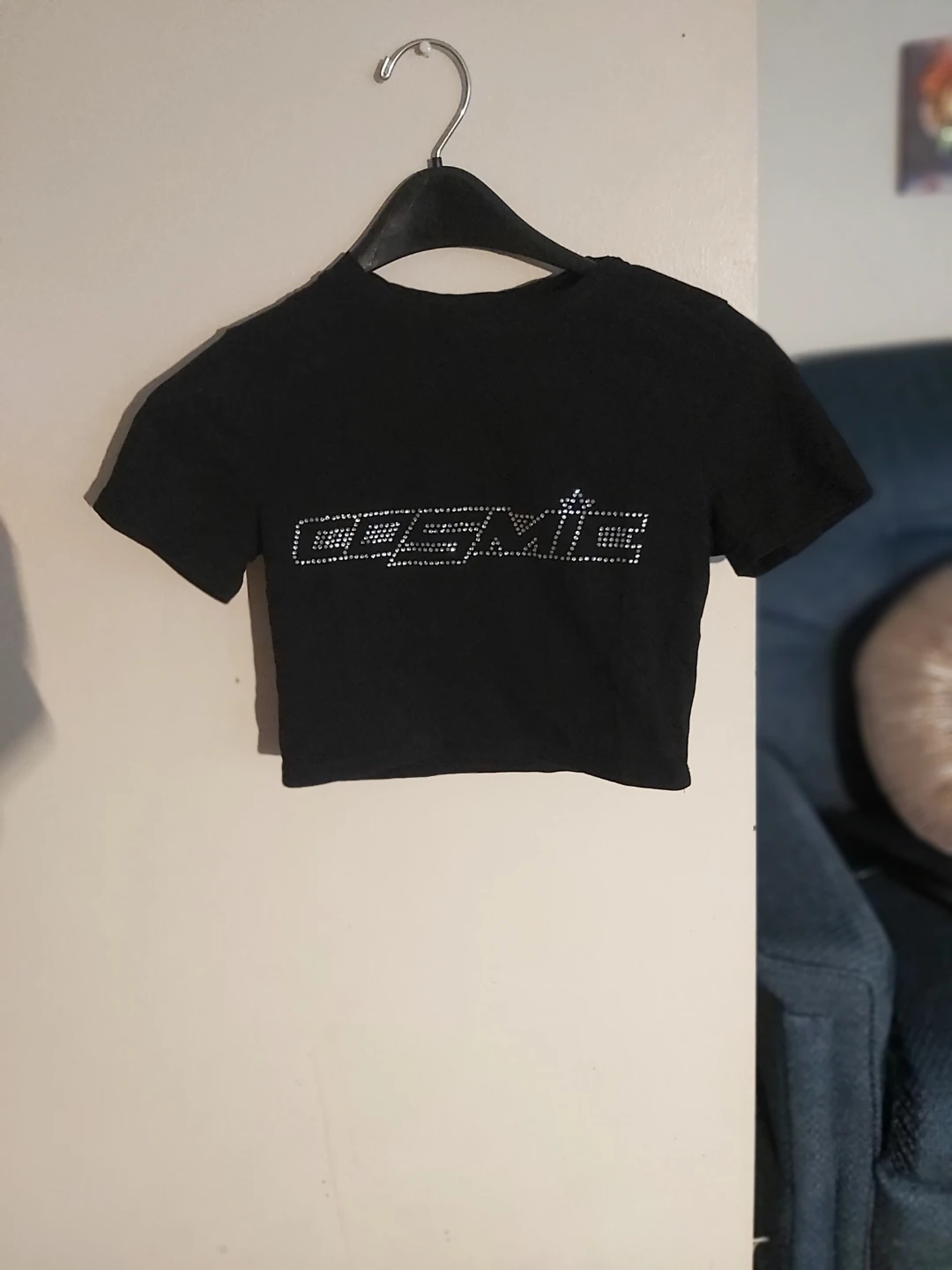 Black Cosmic Rhinestone Crop Top