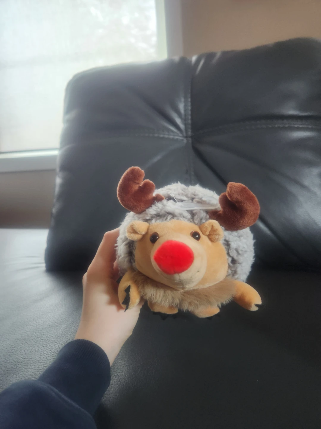 Plush Hedgehog Toy with Reindeer Antlers