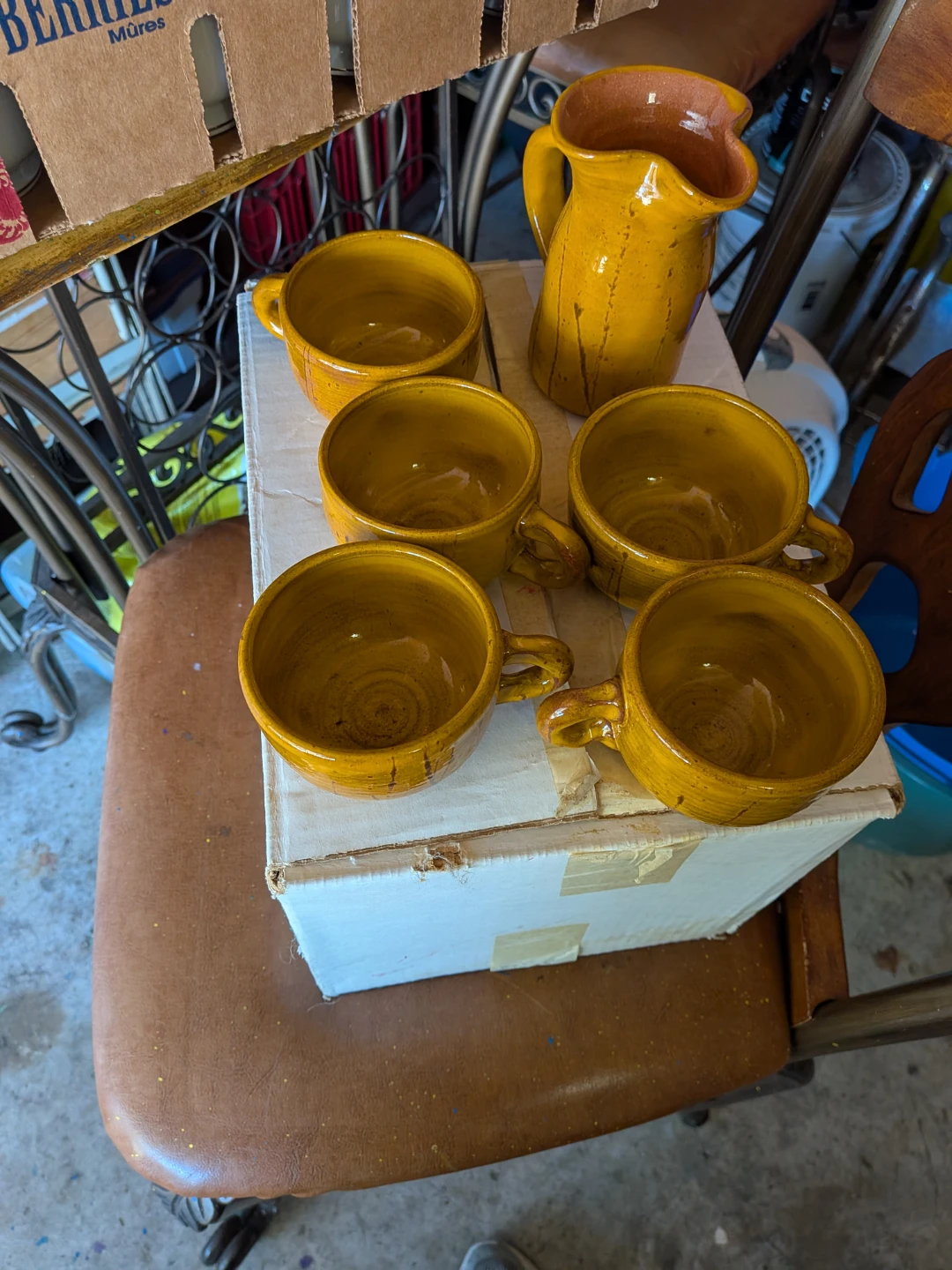 Yellow Ceramic Pitcher and 5 Cups Set