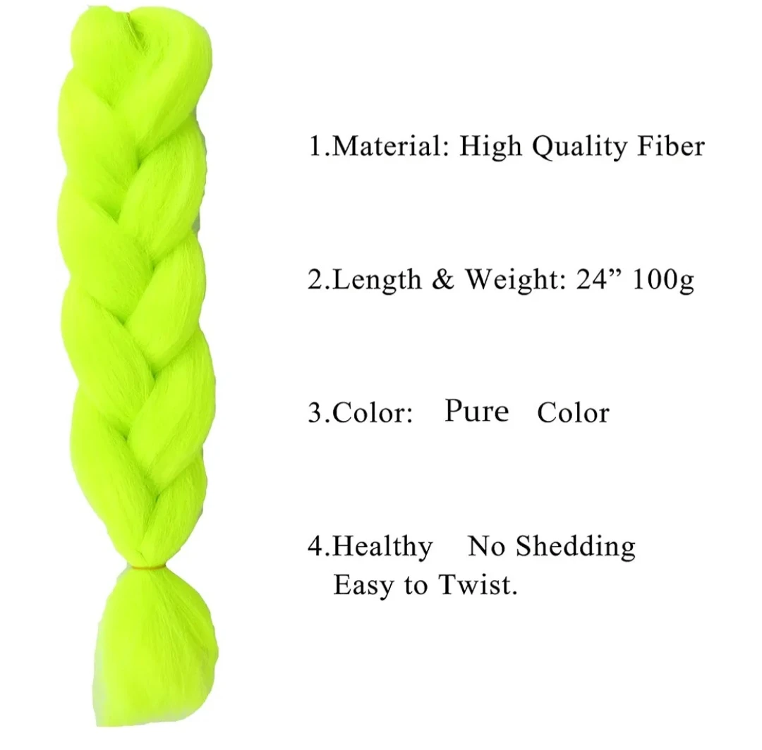 Fluorescent Green Braiding Hair Extensions - 24" - photo 3