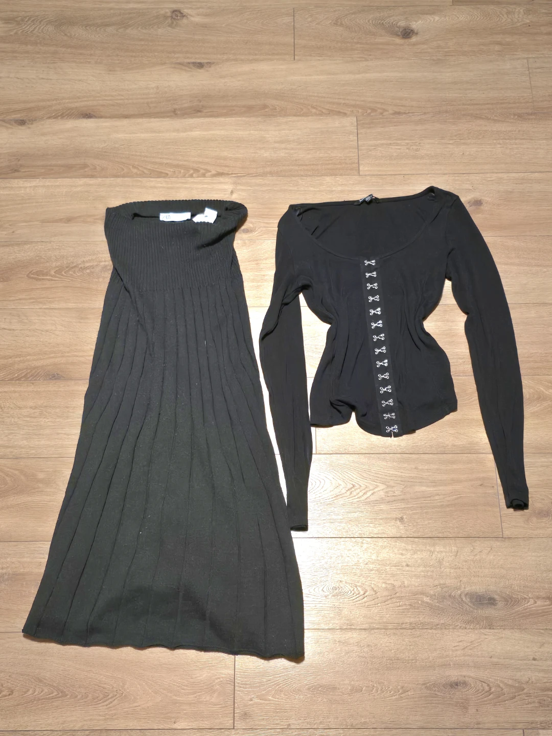 Zara Jeanrologie Black Ribbed Cardigan and Skirt Set