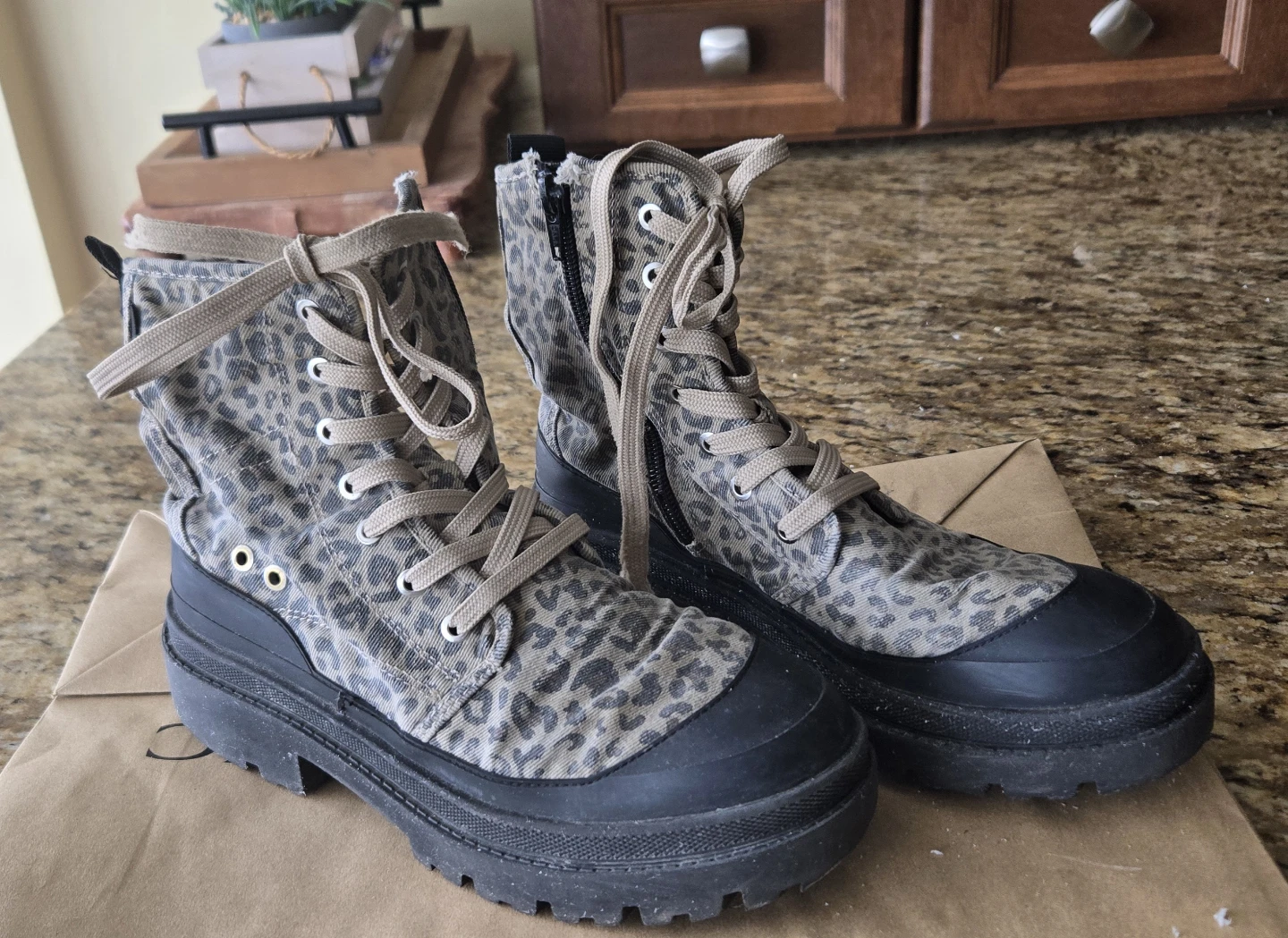 Leopard Print Combat Boots