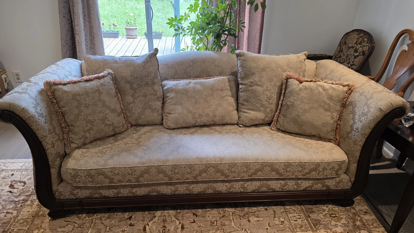 Sofa with Damask and Striped Fabric