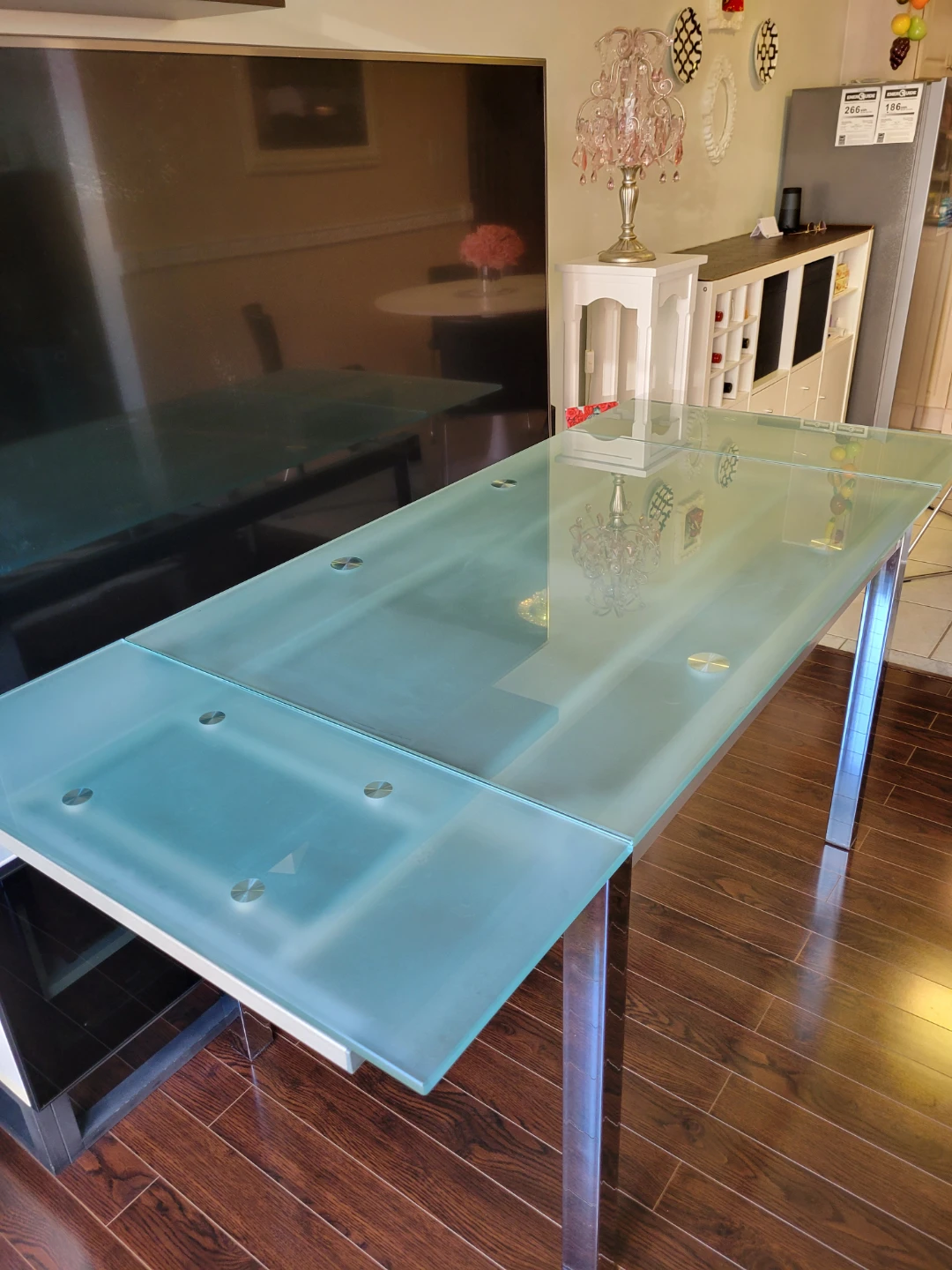 Glass Extended Dining Table with Metal Legs - photo 2