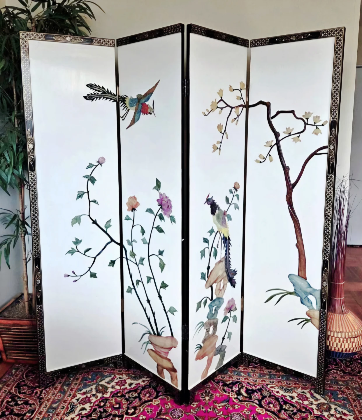 Vintage Gem Stone Double Sided Room Wall Divider From Solid Wood