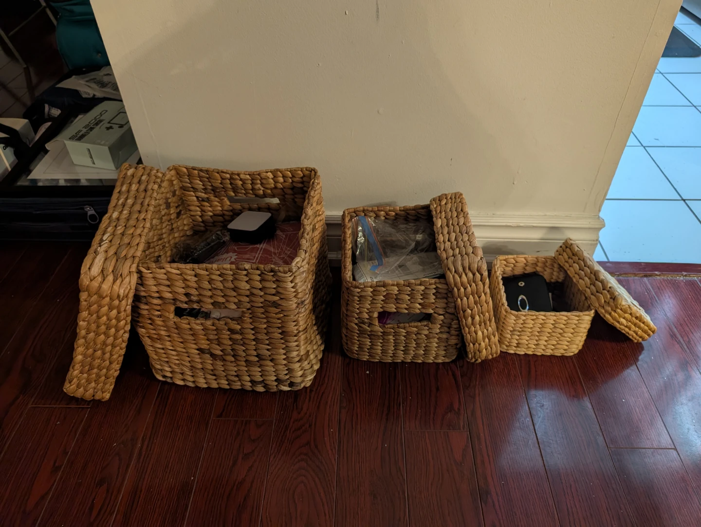 Set of 3 Woven Storage Baskets with Lids - photo 2
