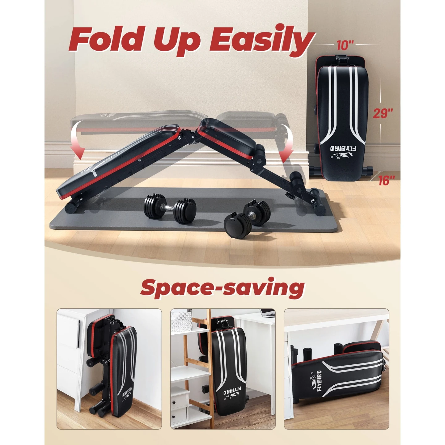 Flybird Adjustable Folding Weight Bench with Resistance Bands - photo 4