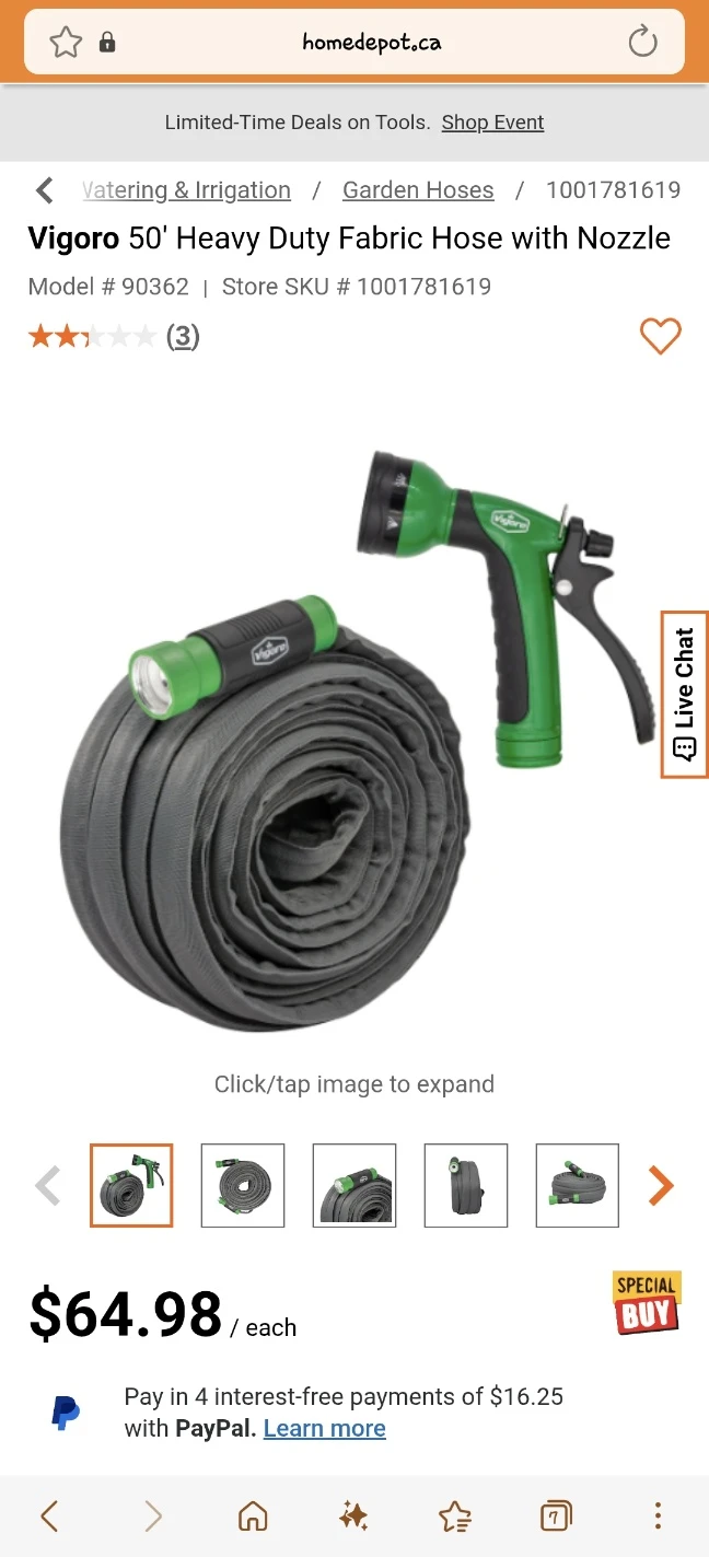 Vigoro 50' Heavy Duty Fabric Hose with Nozzle