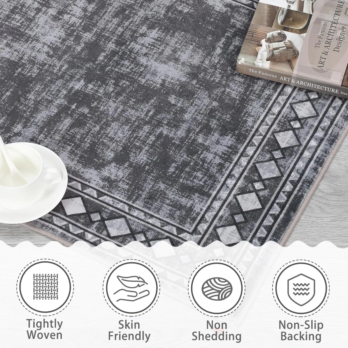 9x12 Area Rug Modern Bordered Large Machine Washable Living Room - photo 3