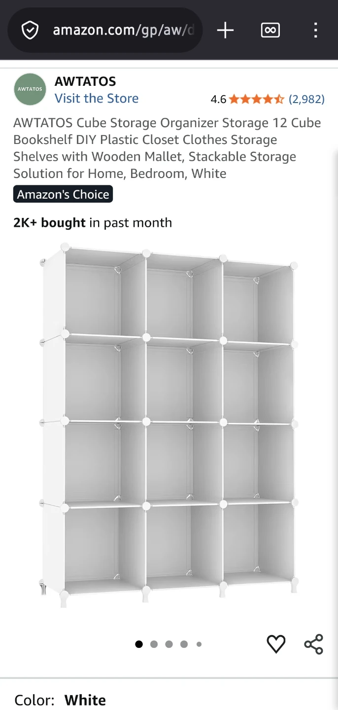 AWTATOS Cube Storage Organizer White 12 Cube Bookshelf