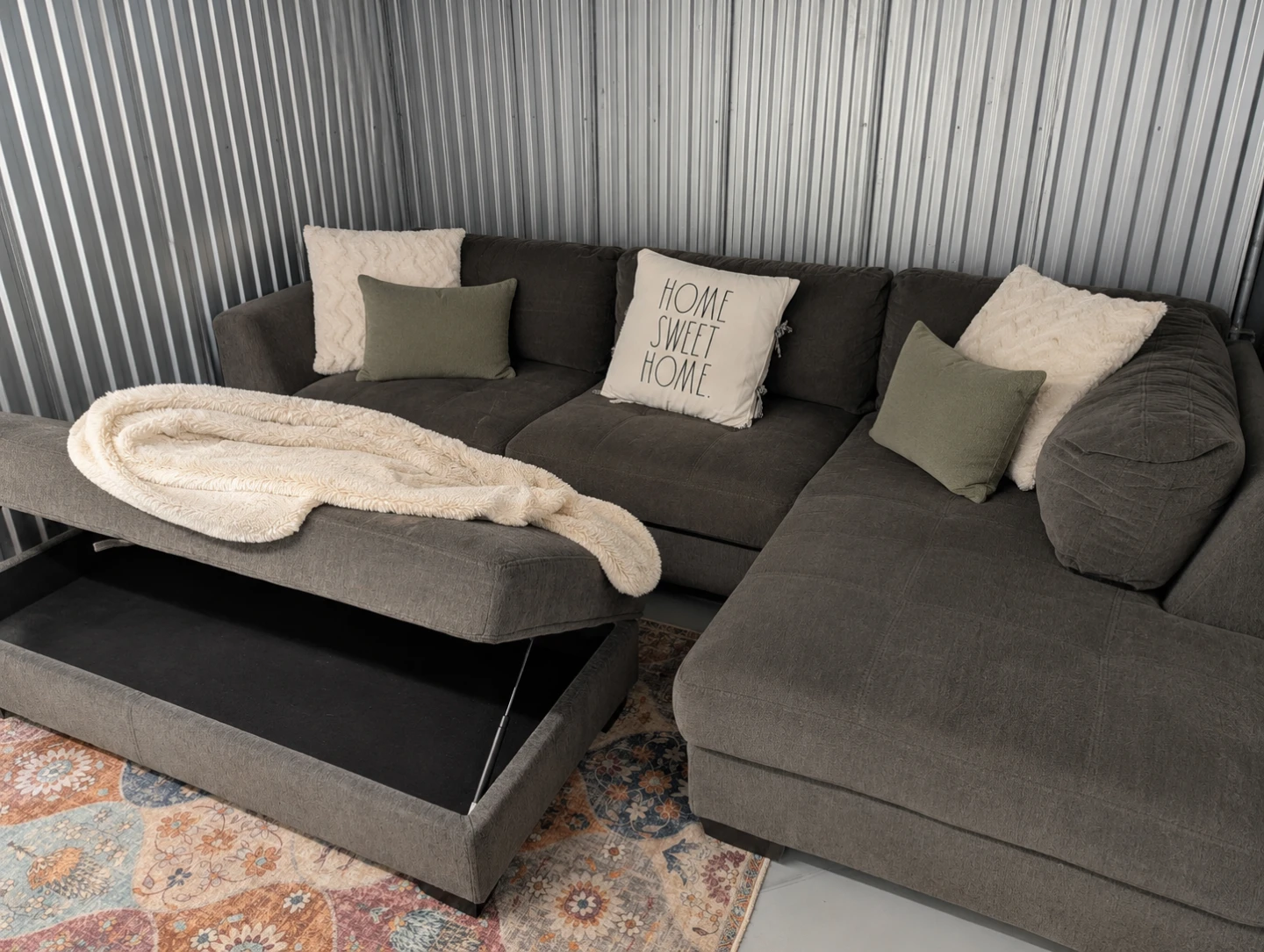 Dark Grey Sectional Sofa with Storage Chaise