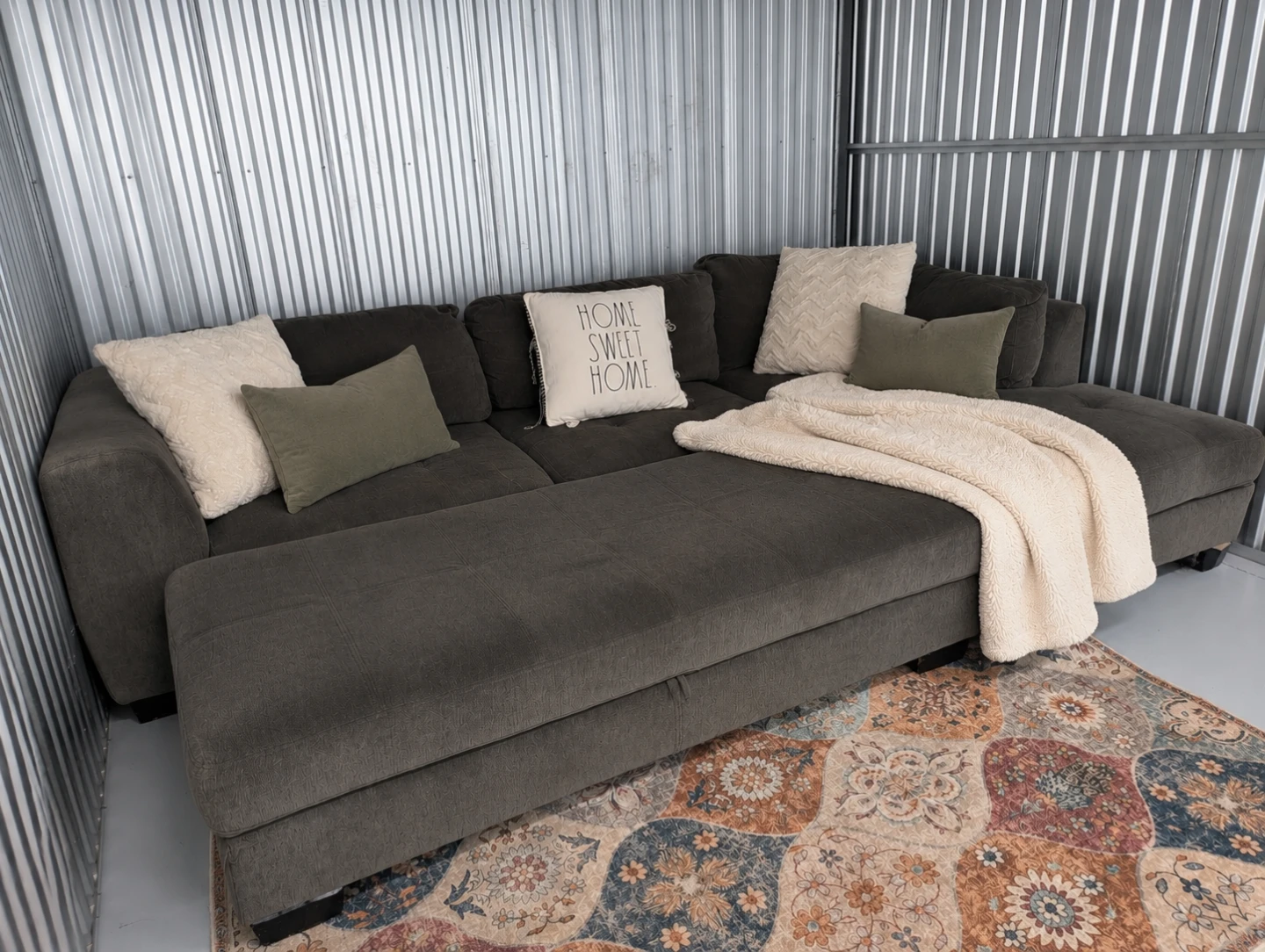 Dark Grey Sectional Sofa with Storage Chaise - photo 2