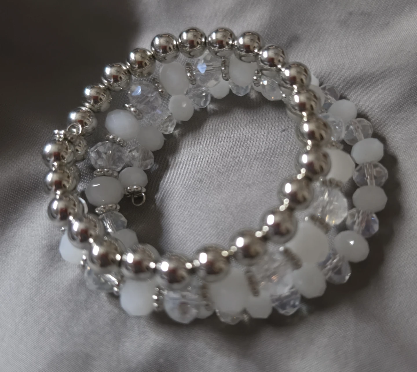 White Beaded Coil Bracelet