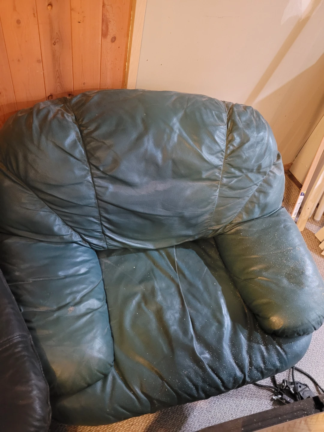 Green Leather Sofa and Armchair Set
