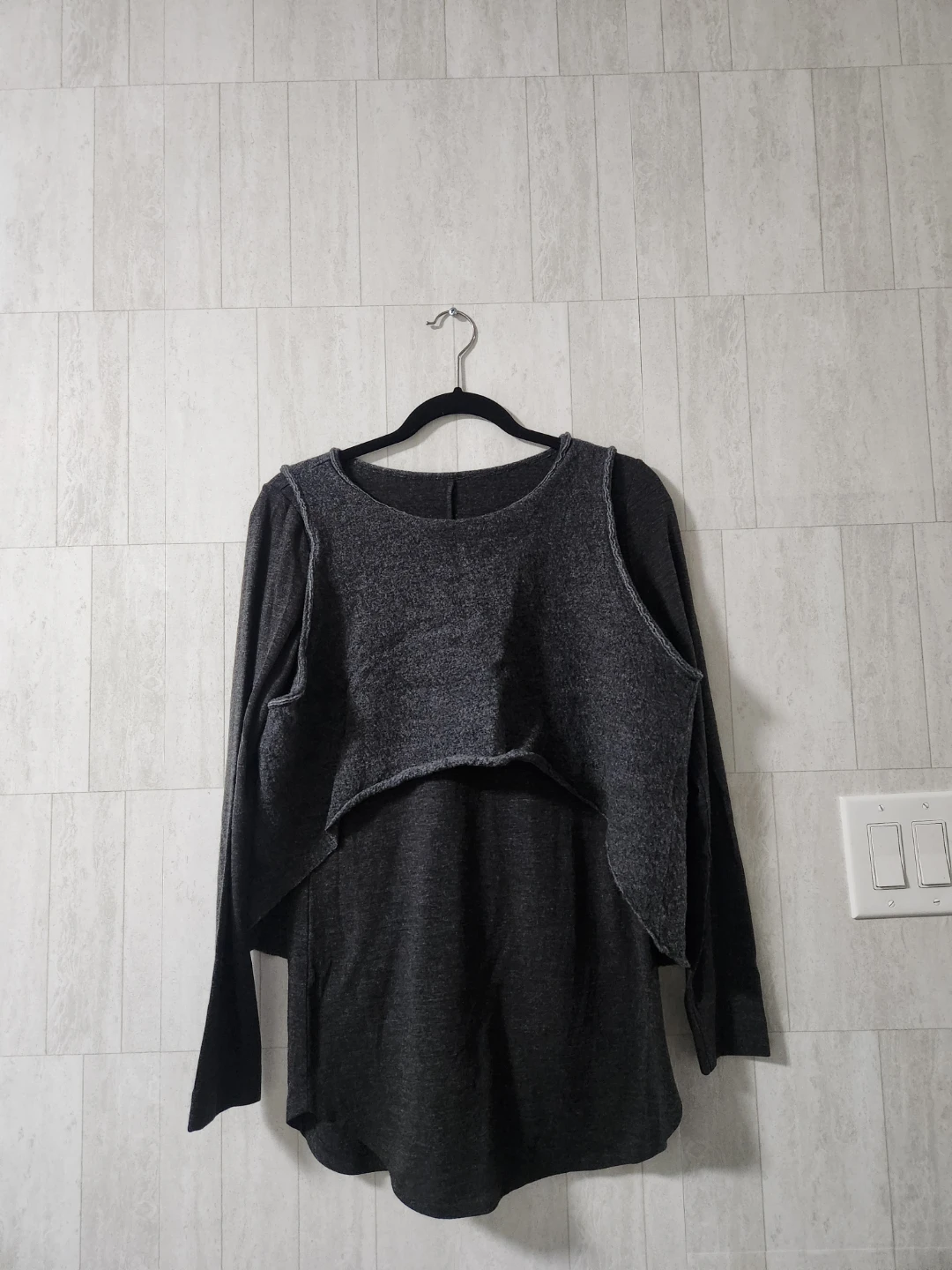 Dark Grey Layered Long Sleeve Top - photo 2