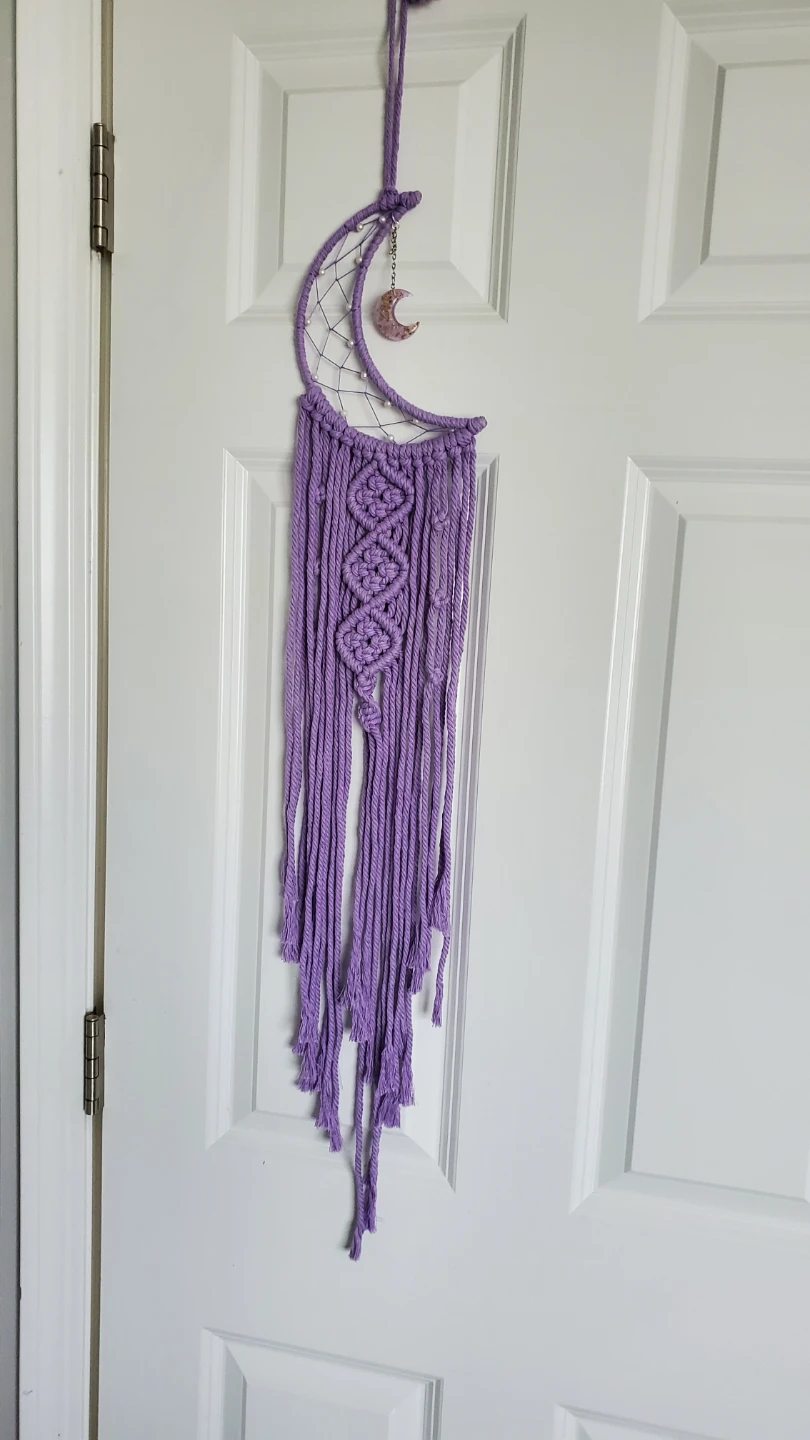 Purple Macrame Moon Dreamcatcher with Crescent Moon Charm