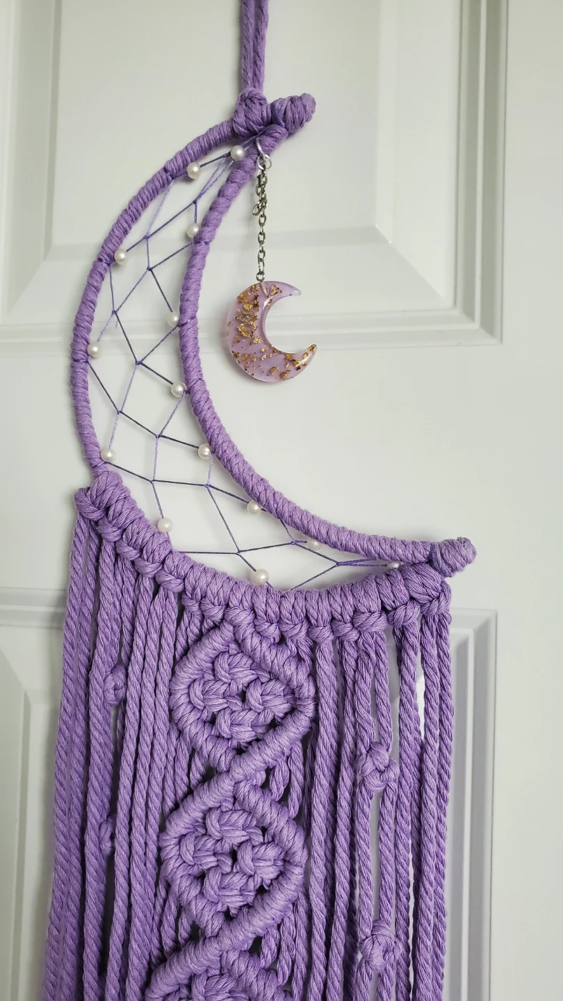 Purple Macrame Moon Dreamcatcher with Crescent Moon Charm - photo 2
