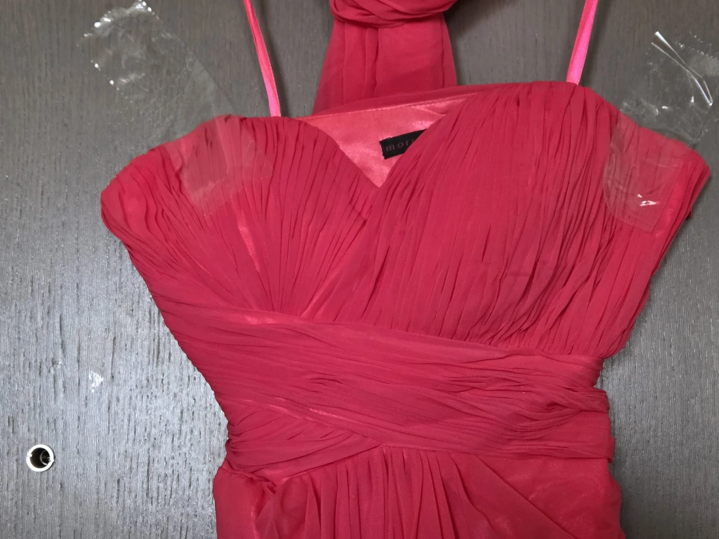 Hot Pink Chiffon Gown with Beaded Accent - photo 2