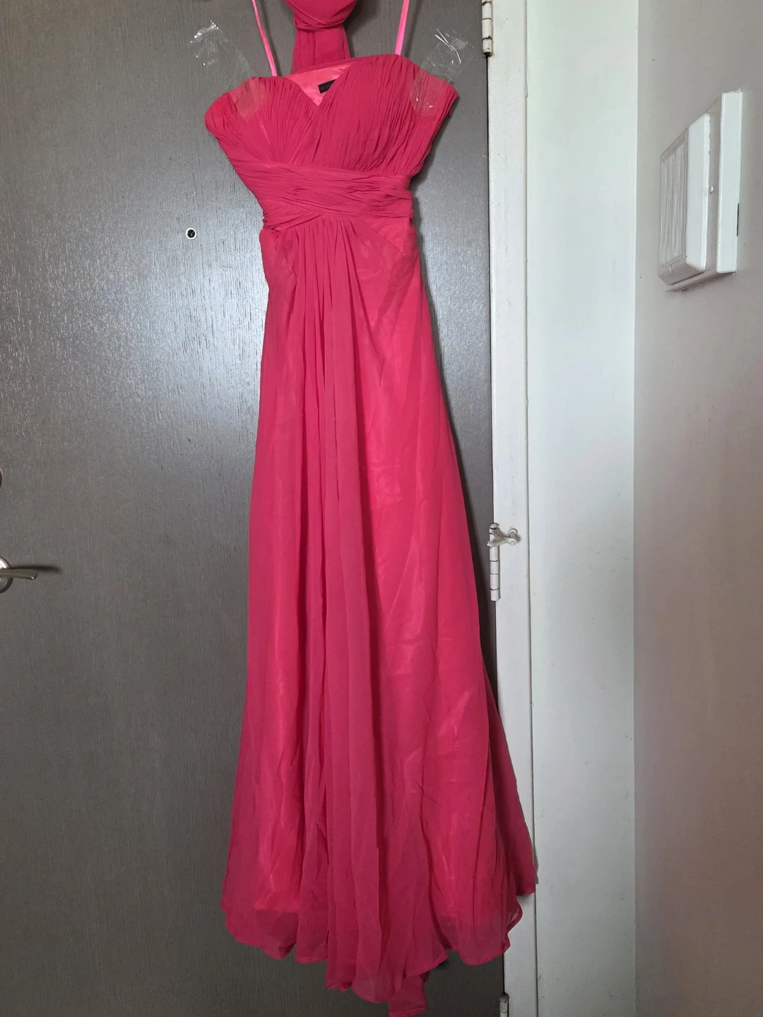 Hot Pink Chiffon Gown with Beaded Accent - photo 5