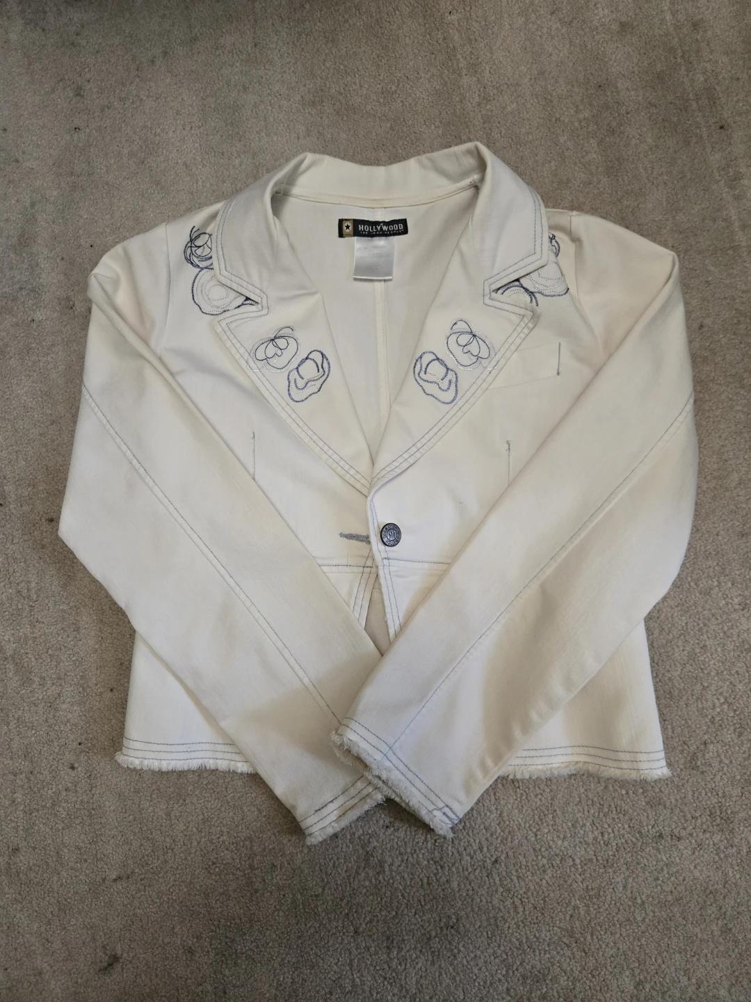 Hollywood Denim Company White Embroidered Cropped Jacket