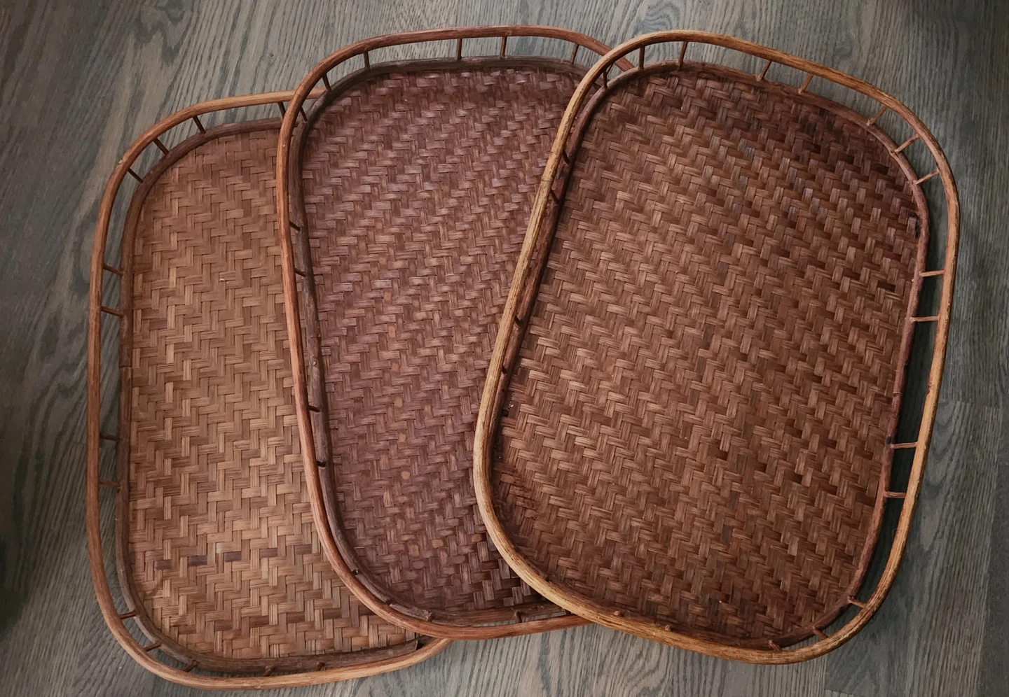 Set of 3 Vintage Bamboo wicker wood Trays