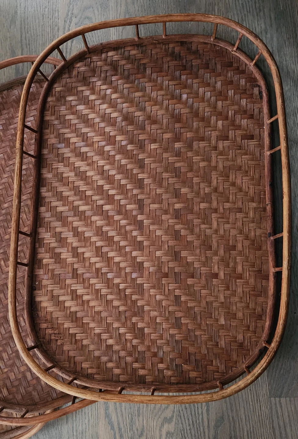 Set of 3 Vintage Bamboo wicker wood Trays - photo 2