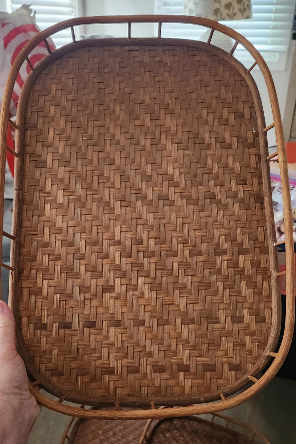 Set of 3 Vintage Bamboo wicker wood Trays - photo 5