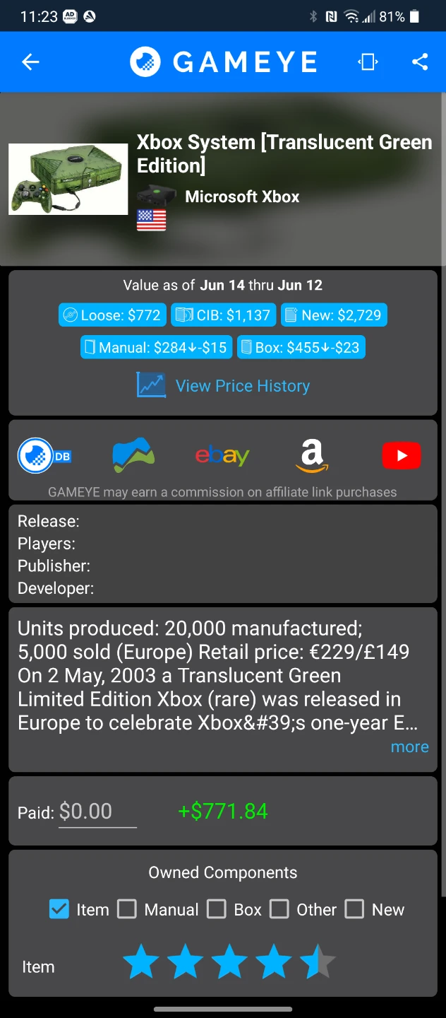 Microsoft Xbox System Translucent Green Edition