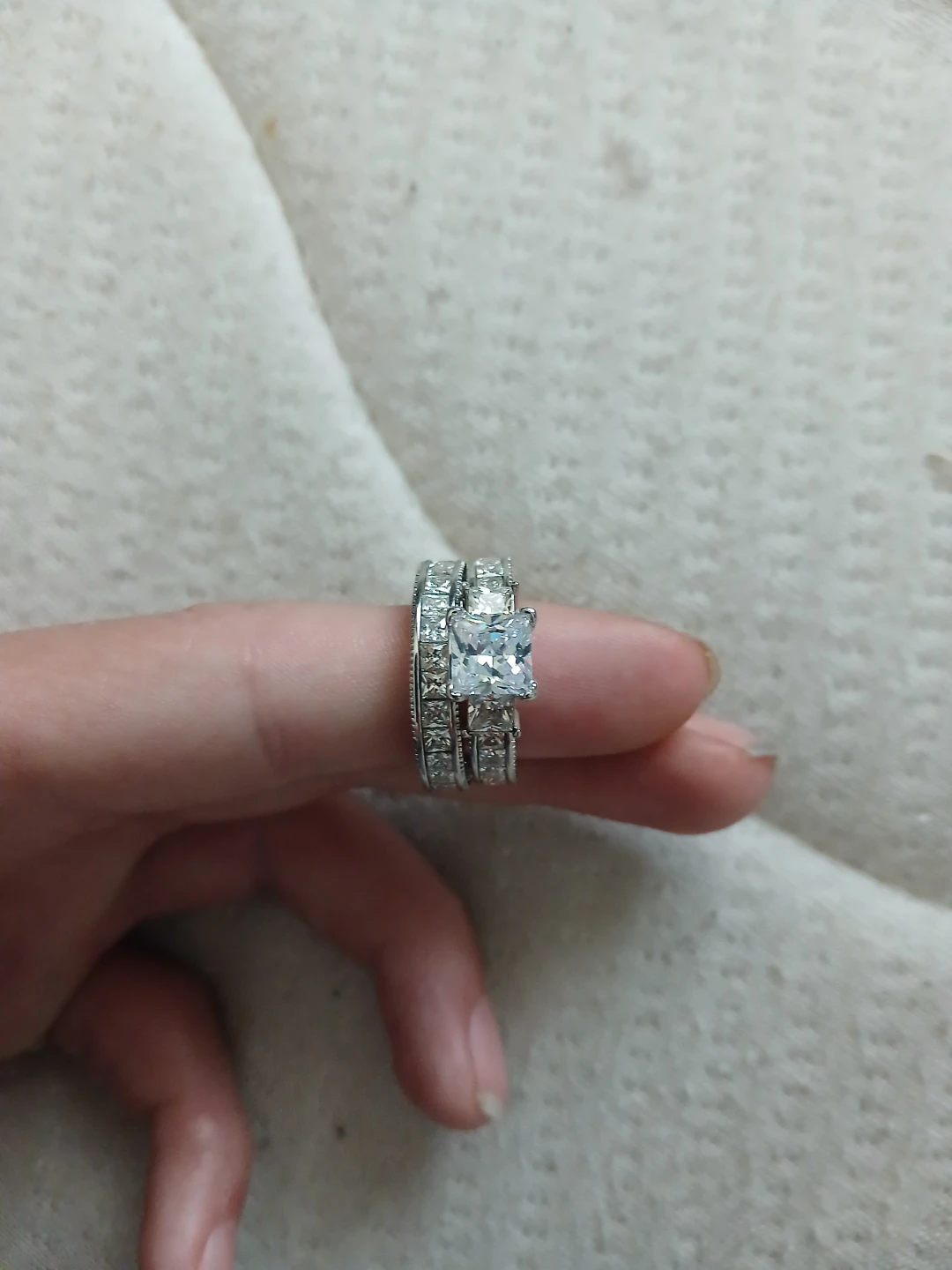 Titanium 1.5 Carat Cubic Zirconia Princess Cut Ring Set W/ Band