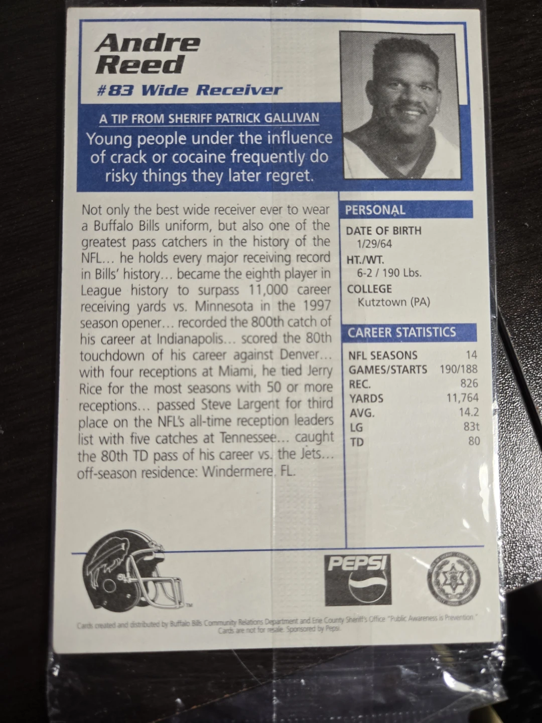 Andre Reed Buffalo Bills #83 Wide Receiver Trading Card - photo 2