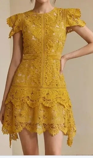 Yellow Lace Ruffle Dress