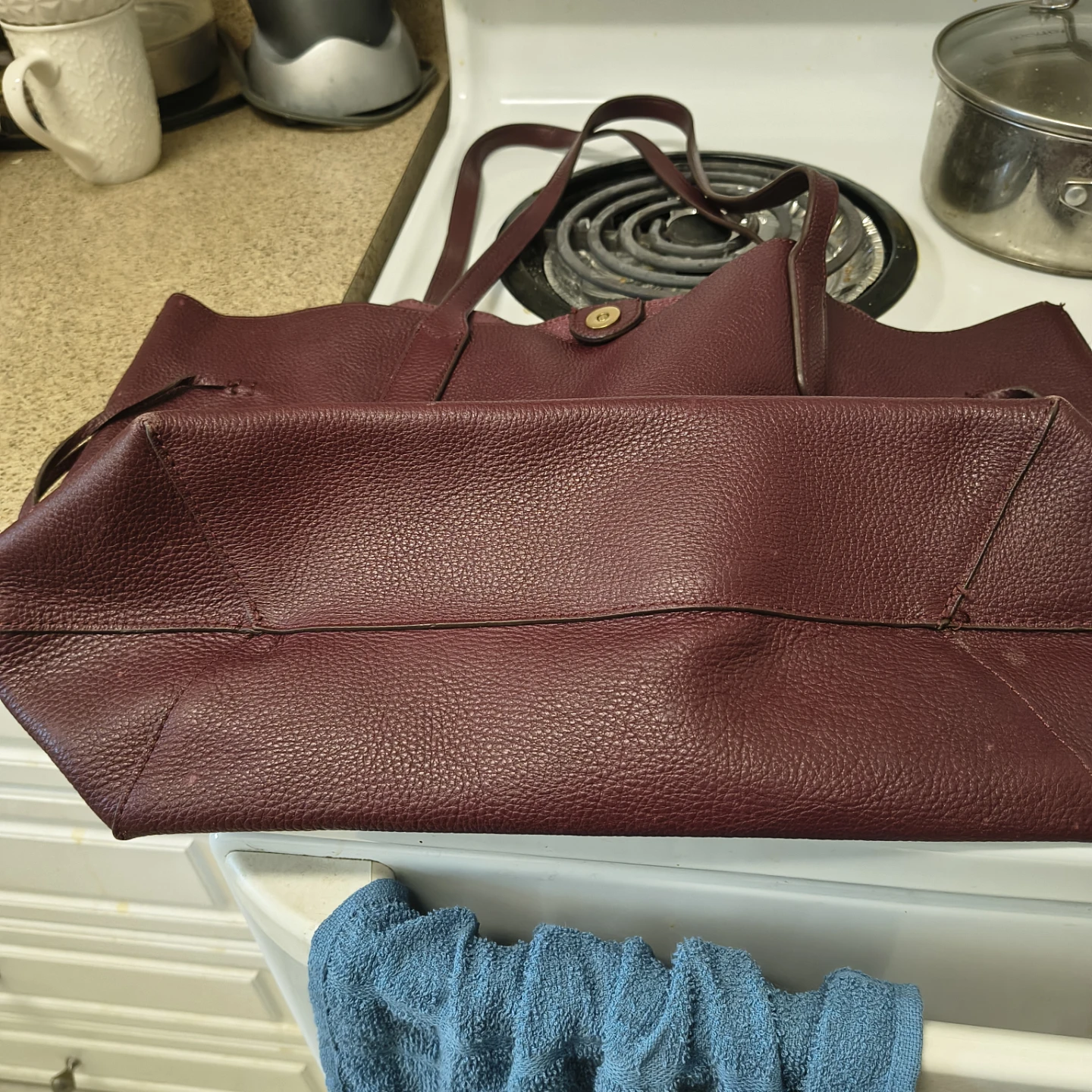 Maroon Leather Tote Bag - photo 2