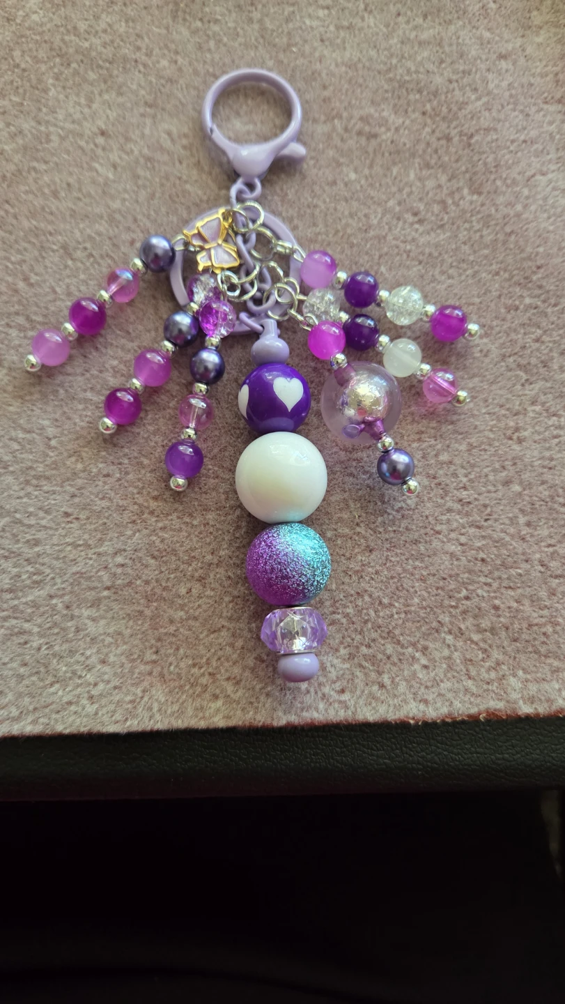 Purple Beaded Keychain with Butterfly Charm
