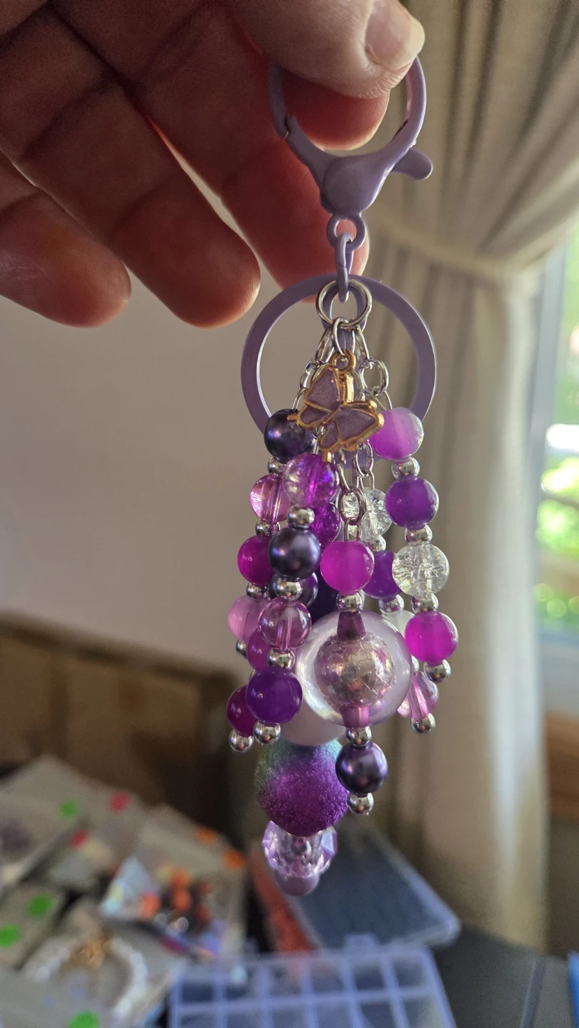 Purple Beaded Keychain with Butterfly Charm - photo 2