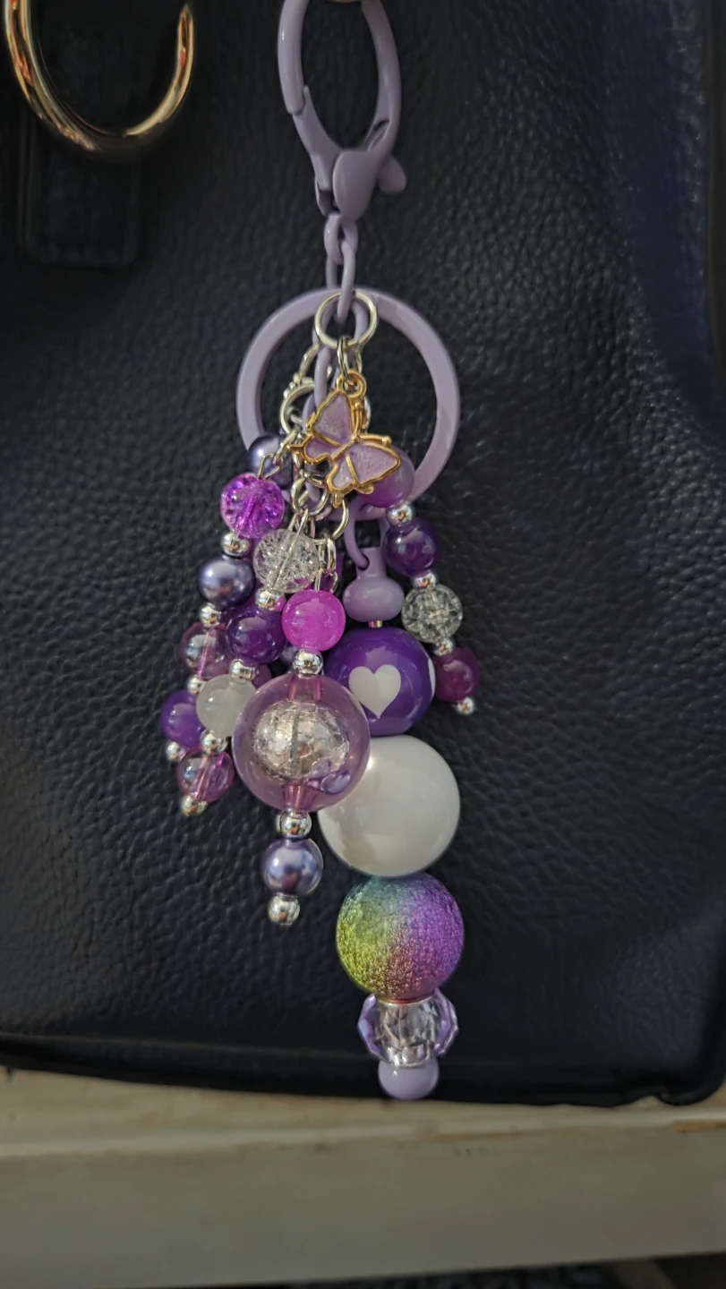 Purple Beaded Keychain with Butterfly Charm - photo 3