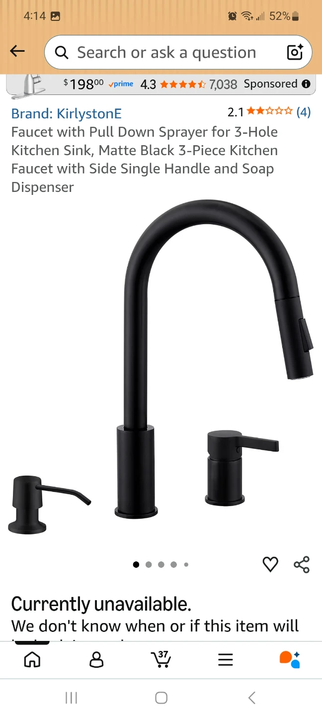Matte Black 3-Hole Kitchen Faucet with Pull Down Sprayer