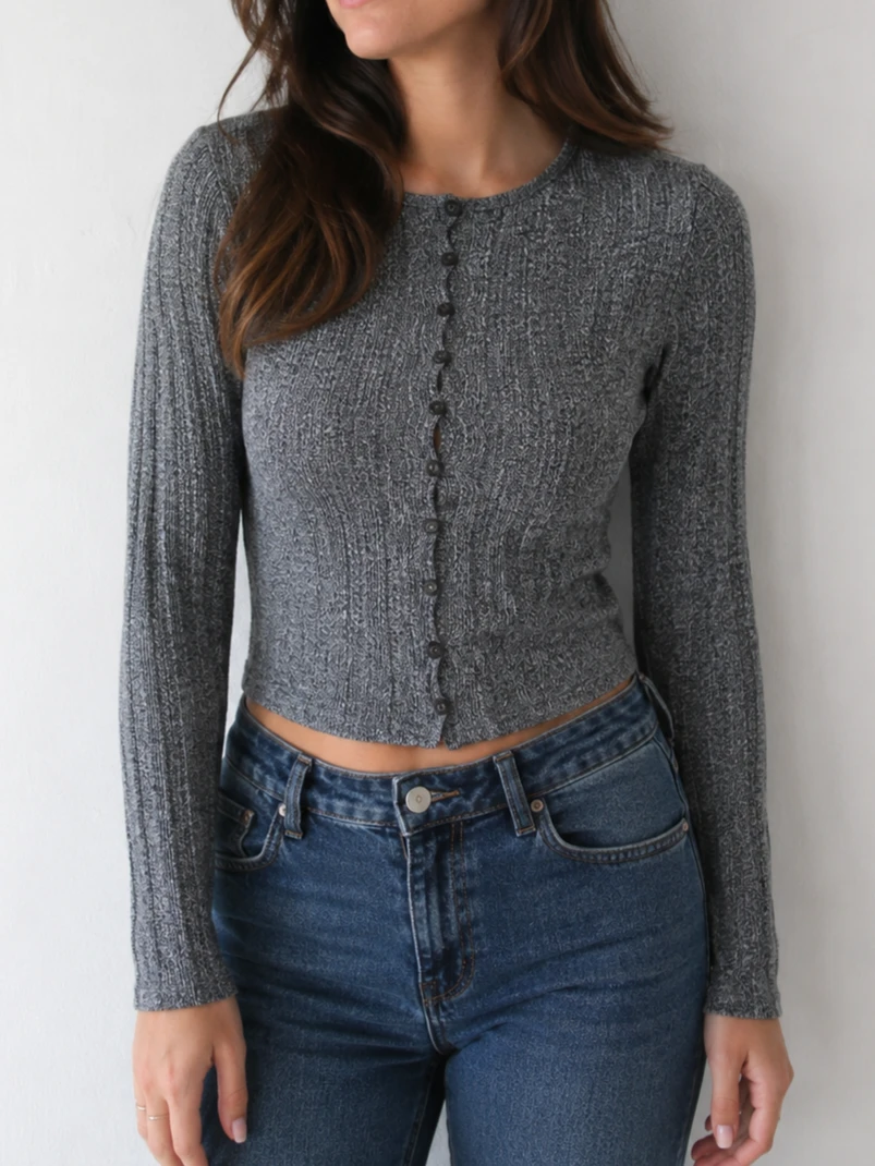 Gray Button-Up Blouse