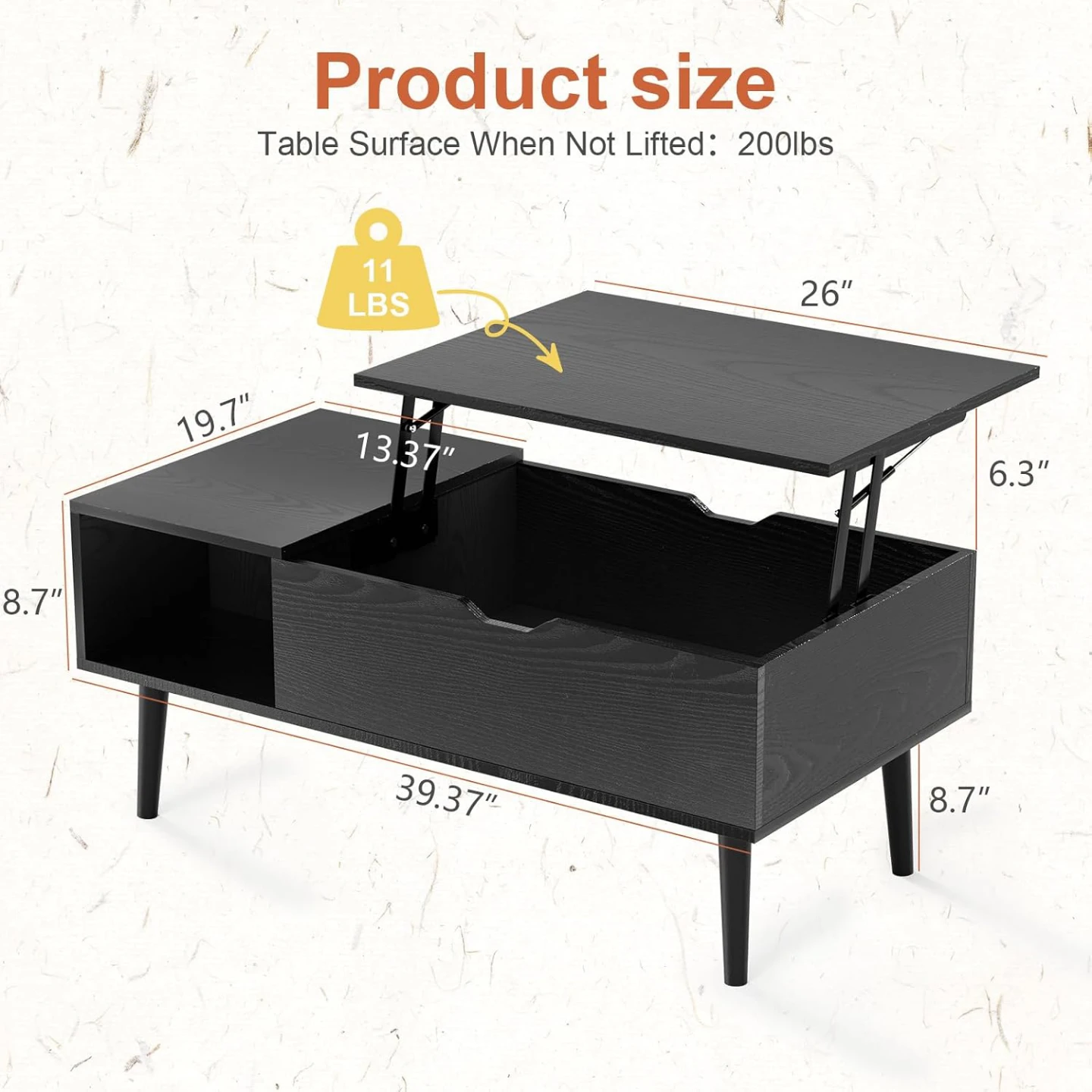 Black Lift Top Coffee Table with Storage - photo 4