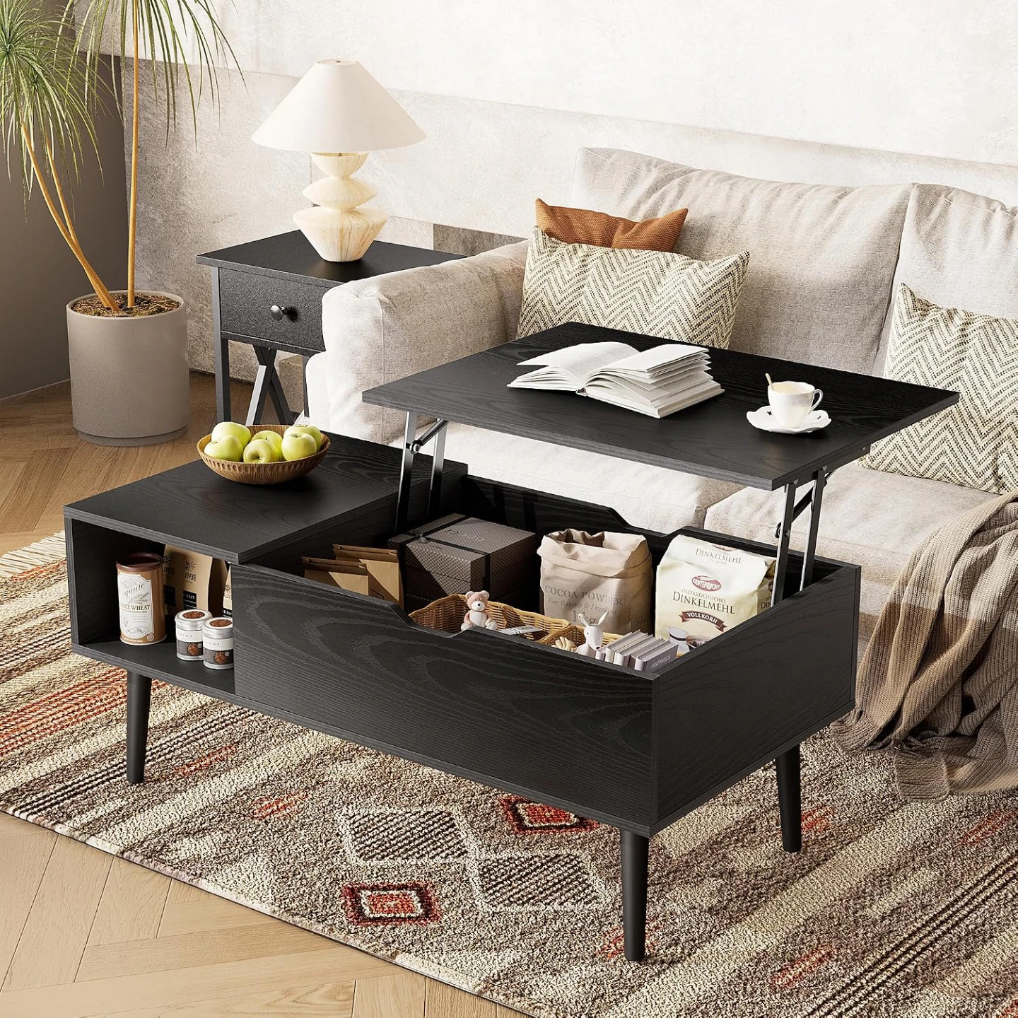 Black Lift Top Coffee Table with Storage - photo 5
