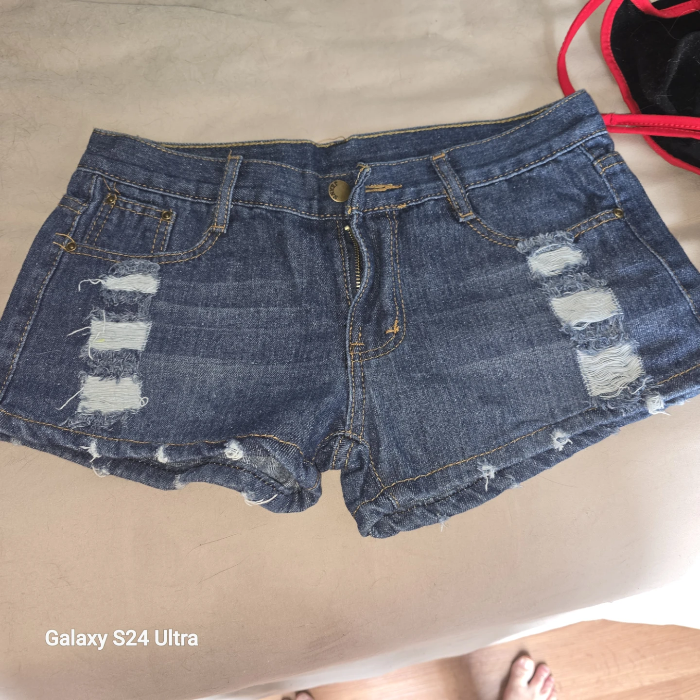 Blue Denim Shorts with Distressed Details - photo 2