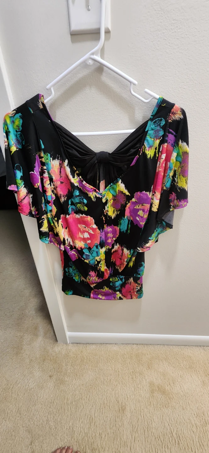 Heart & Soul Women's Black Floral Print Dolman Sleeve Top Size S - photo 5