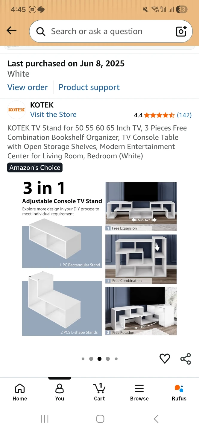 KOTEK TV Stand for 50-65 Inch TVs - White - photo 4