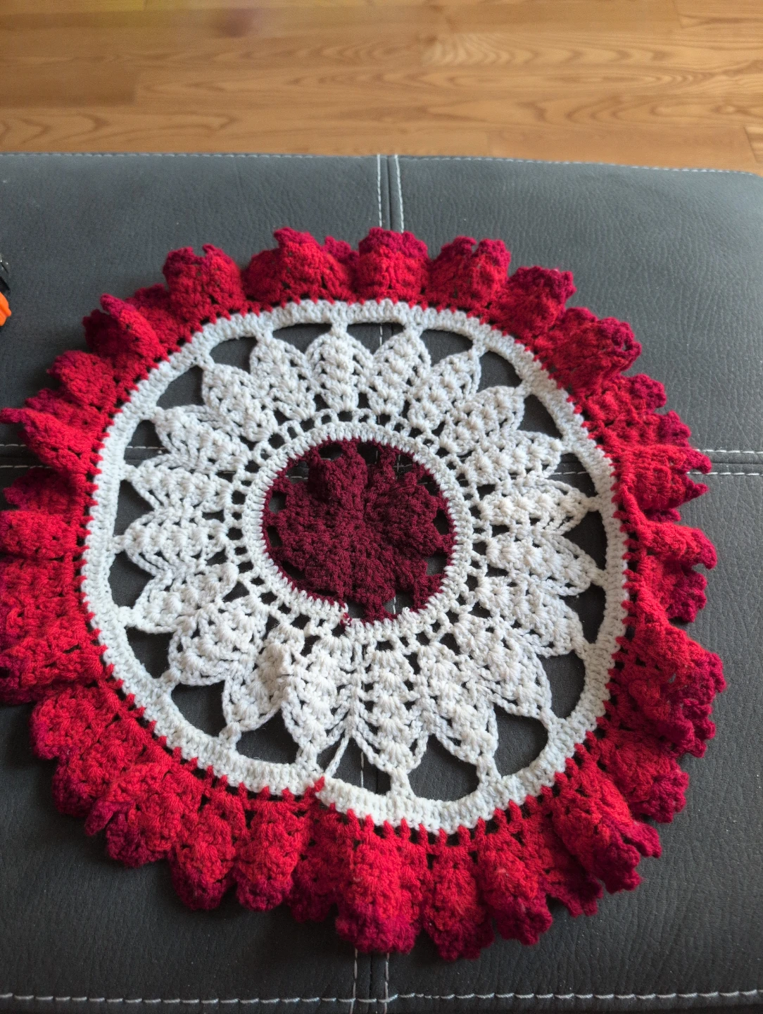 Hand-crocheted Doily Red and White