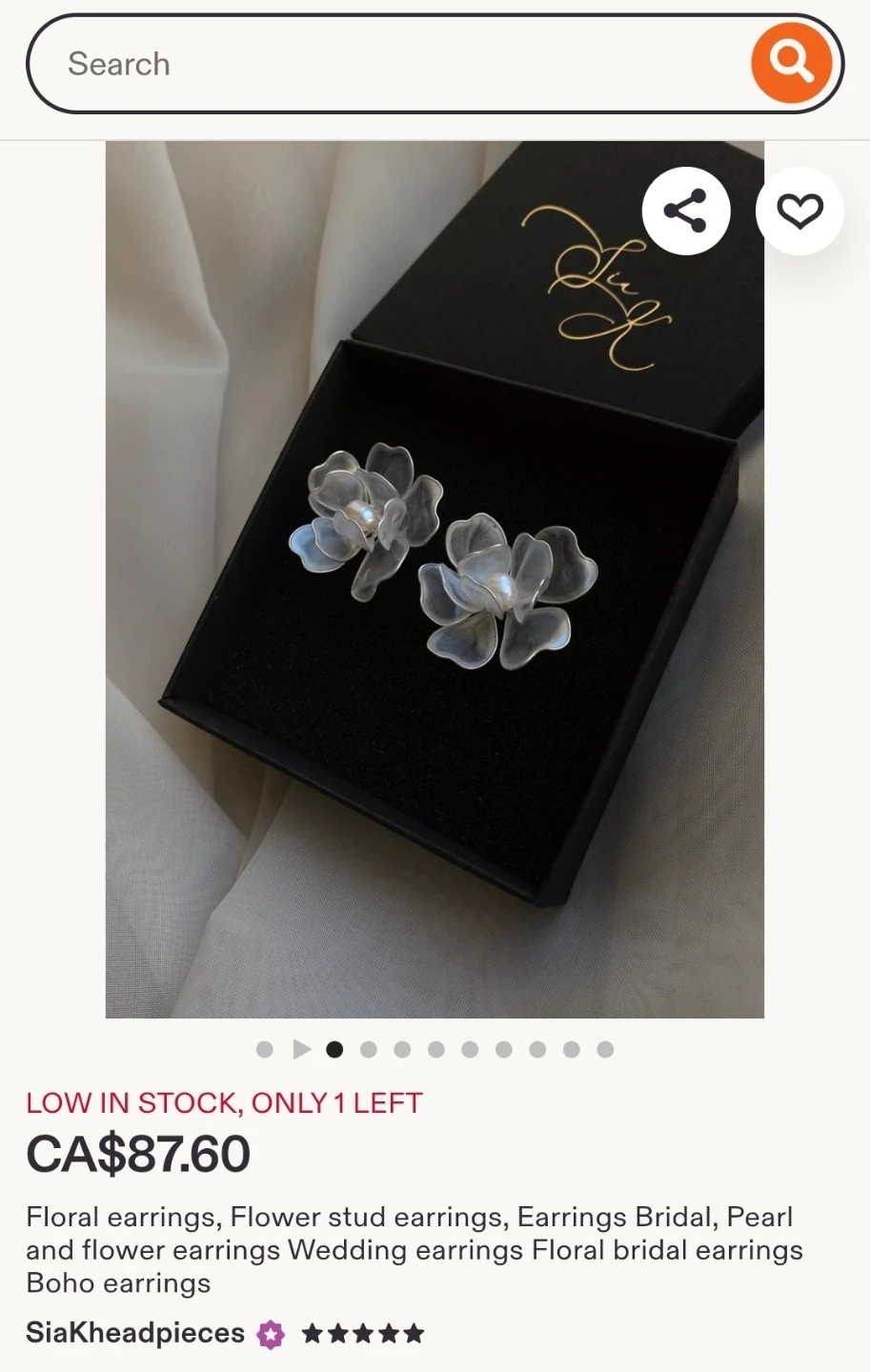 Handmade Wedding/Party Big Flower and Pearl Stud Silver Earrings - photo 4