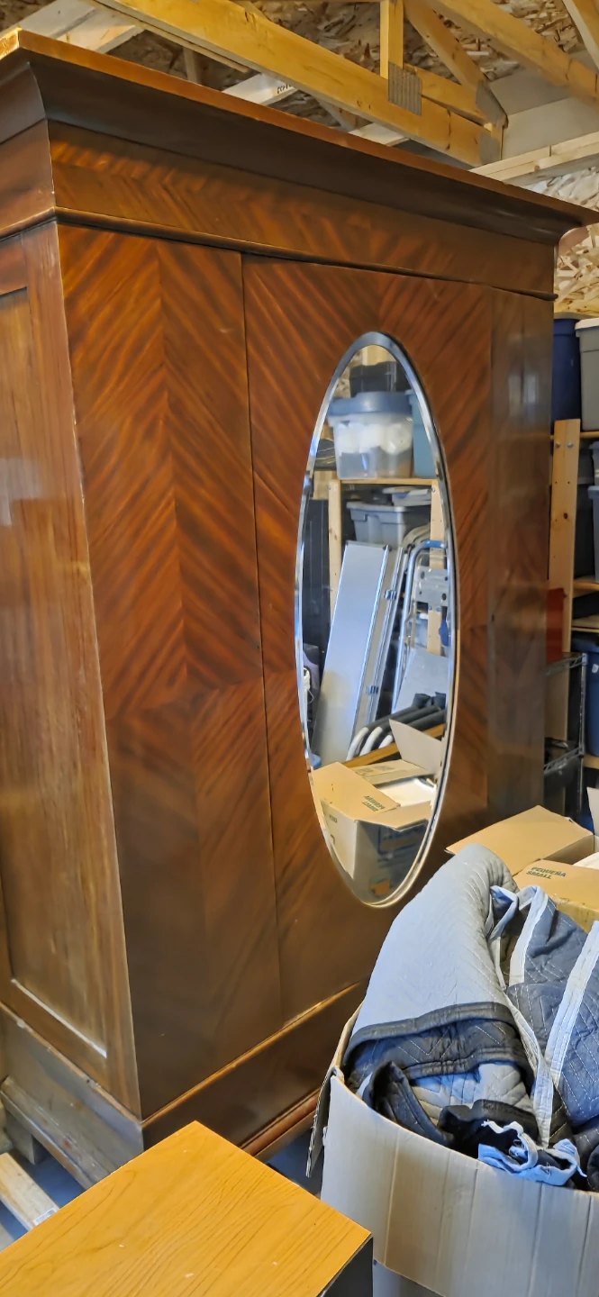 Vintage Wooden Armoire Wardrobe with Oval Mirror - photo 2