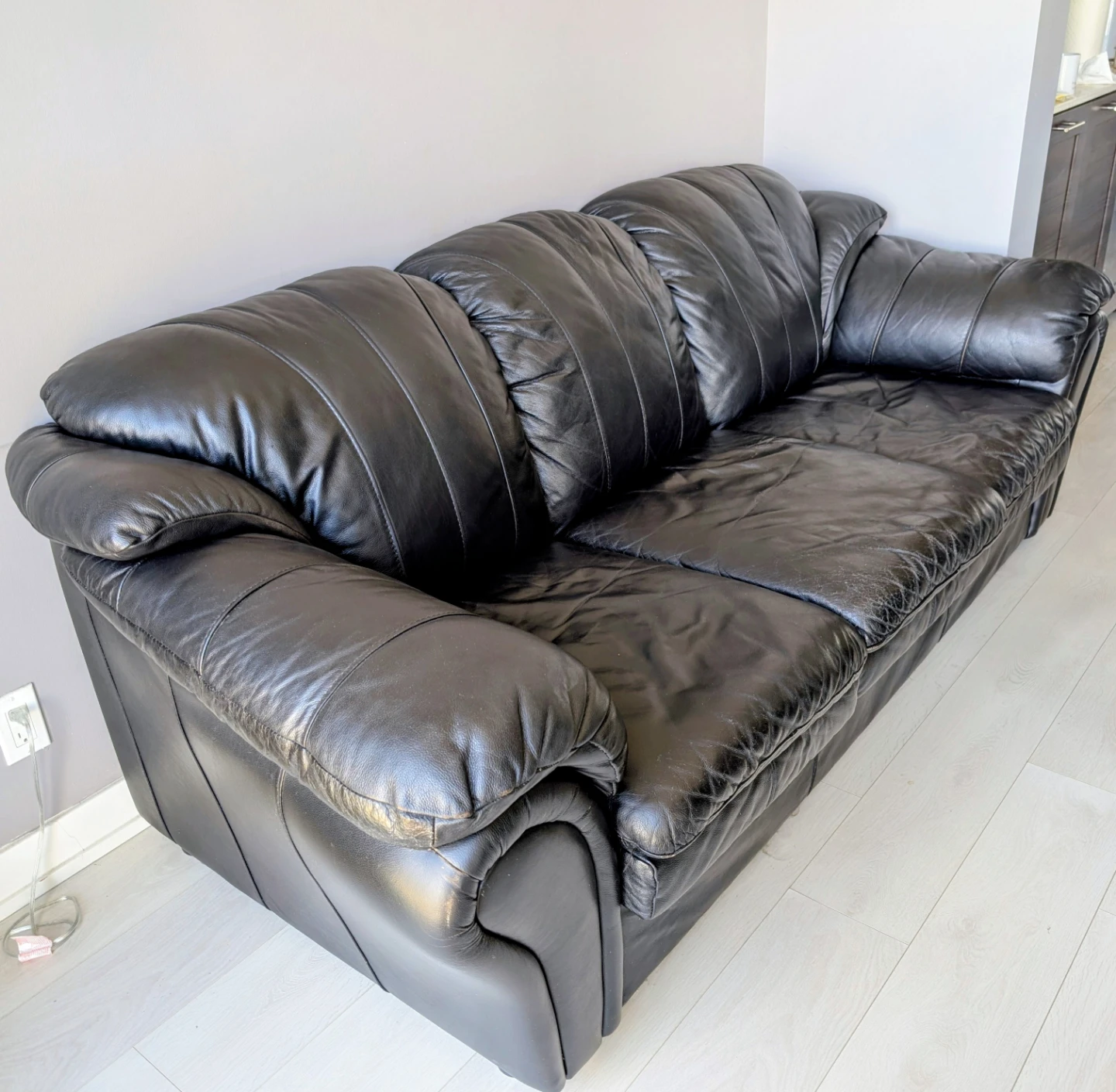 Black Leather 3-Seater Sofa