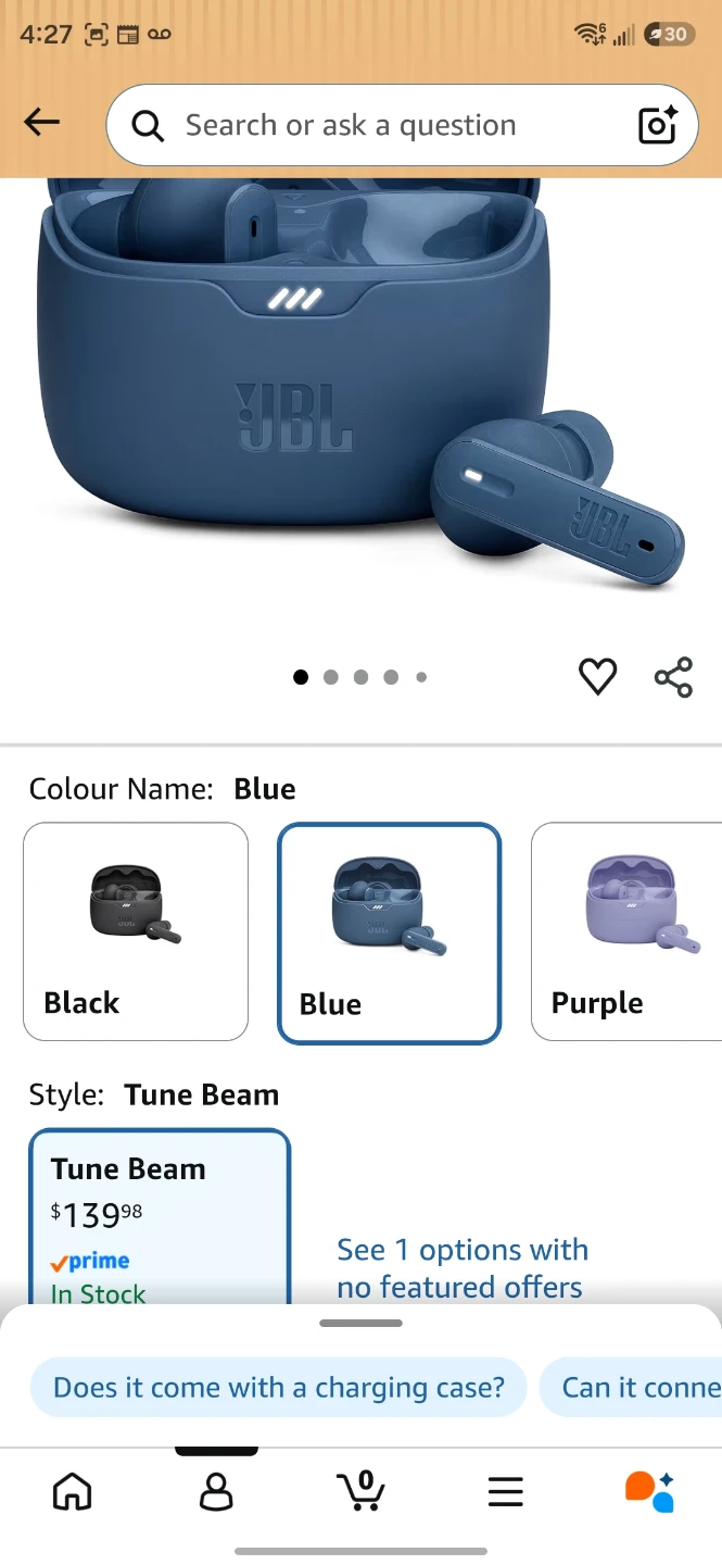 JBL Tune Beam True Wireless Earbuds - Blue