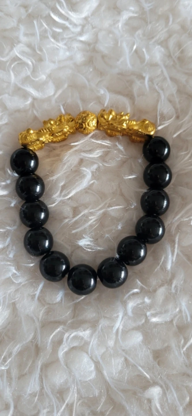 ⚽ 2pcs Black Beaded Bracelets with Gold Dragon Charm - photo 2