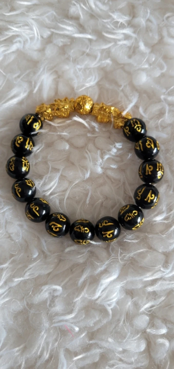 ⚽ 2pcs Black Beaded Bracelets with Gold Dragon Charm - photo 3